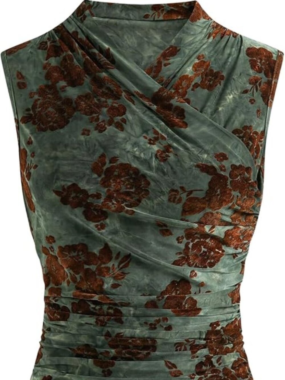 New - Women's Velvet Jacquard Floral Tank Top Wrap V Neck Ruched Sleeveless
